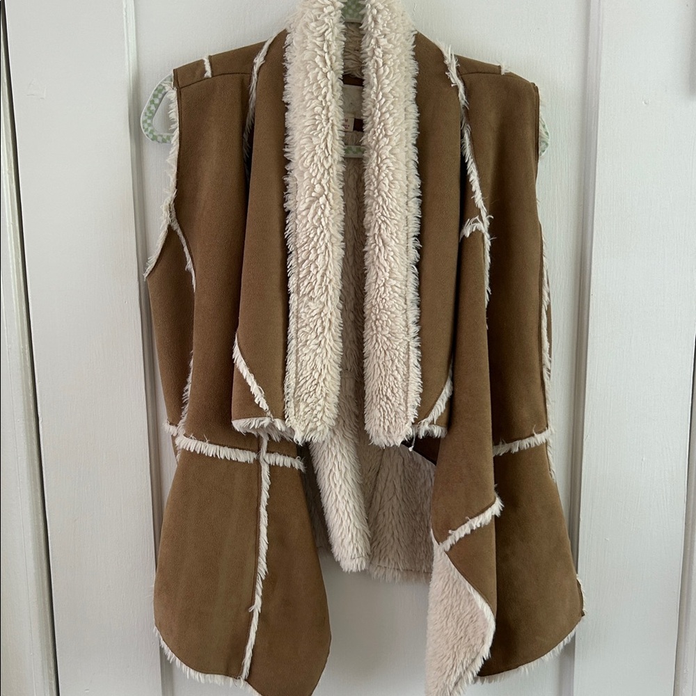 Women's Brown Patchwork, Shearling Vest - image 1